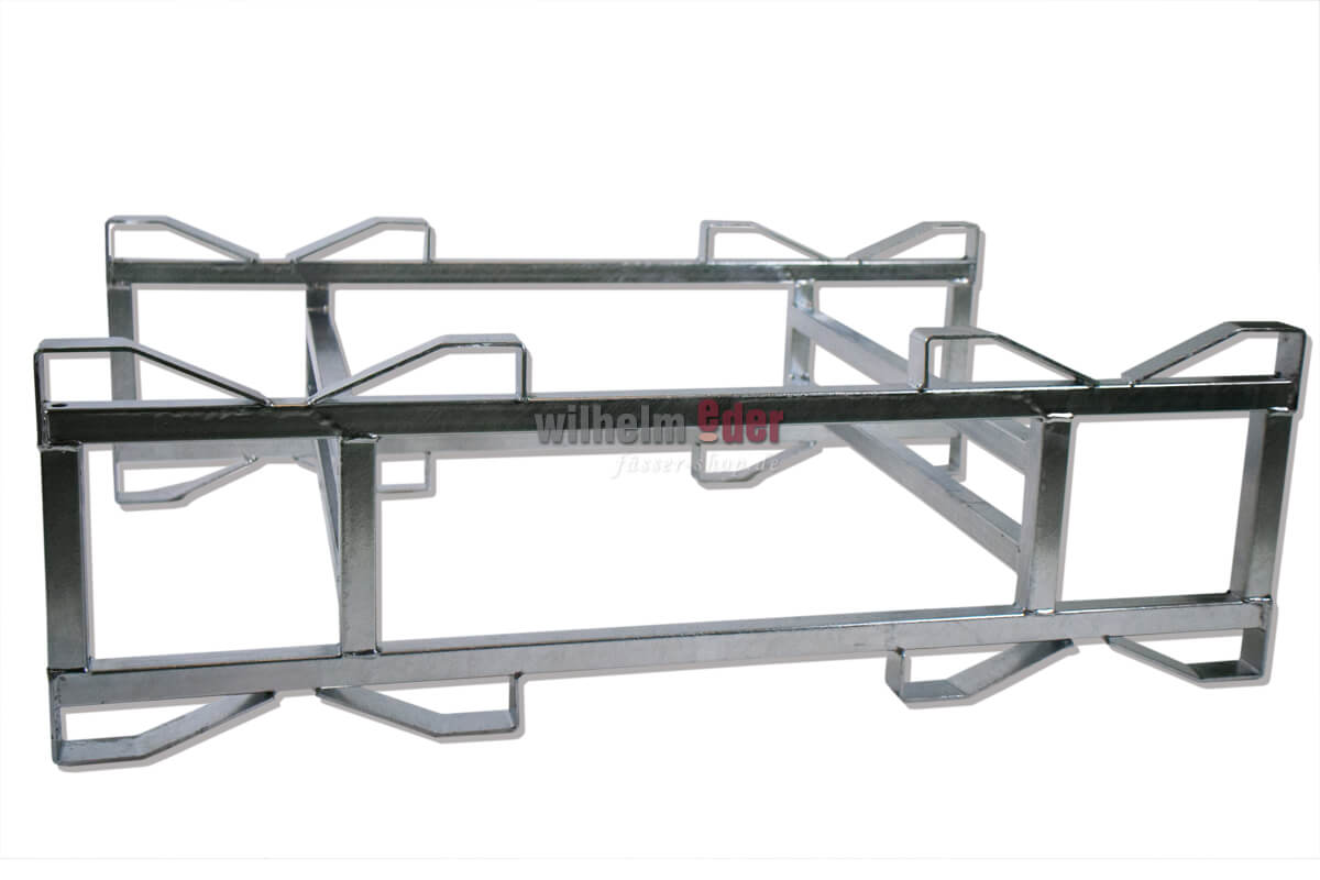 Kombilager aus feuerverzinktem Metall für 2 Fässer 300 l